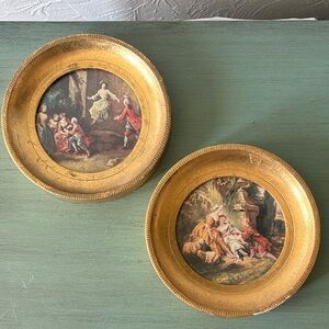 Vintage Pair of Round Decorative Wall Plaques with Italian Made Labels